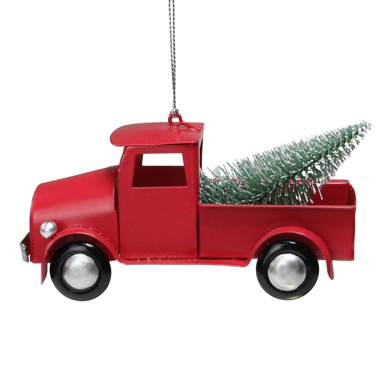 Red Vintage Style Truck with Frosted Tree Ornament